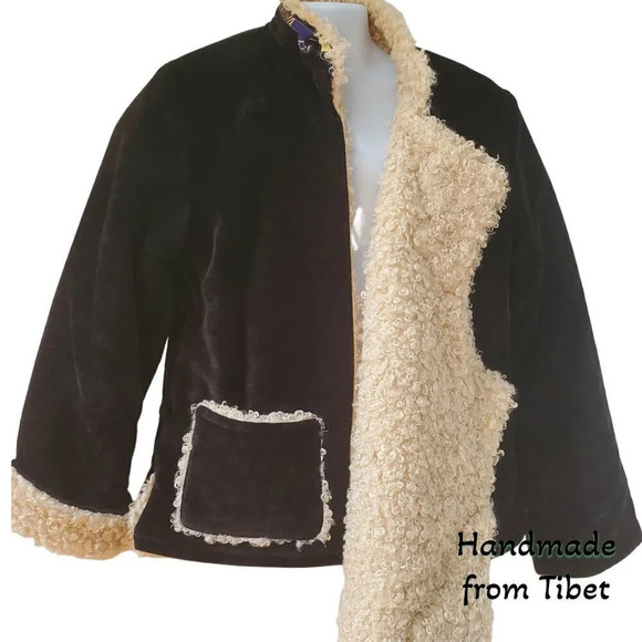 Handmade Tibetan | Cord Children's Coat with Angora Lining | Black | sz 5 / 6 - Picture 6 of 10